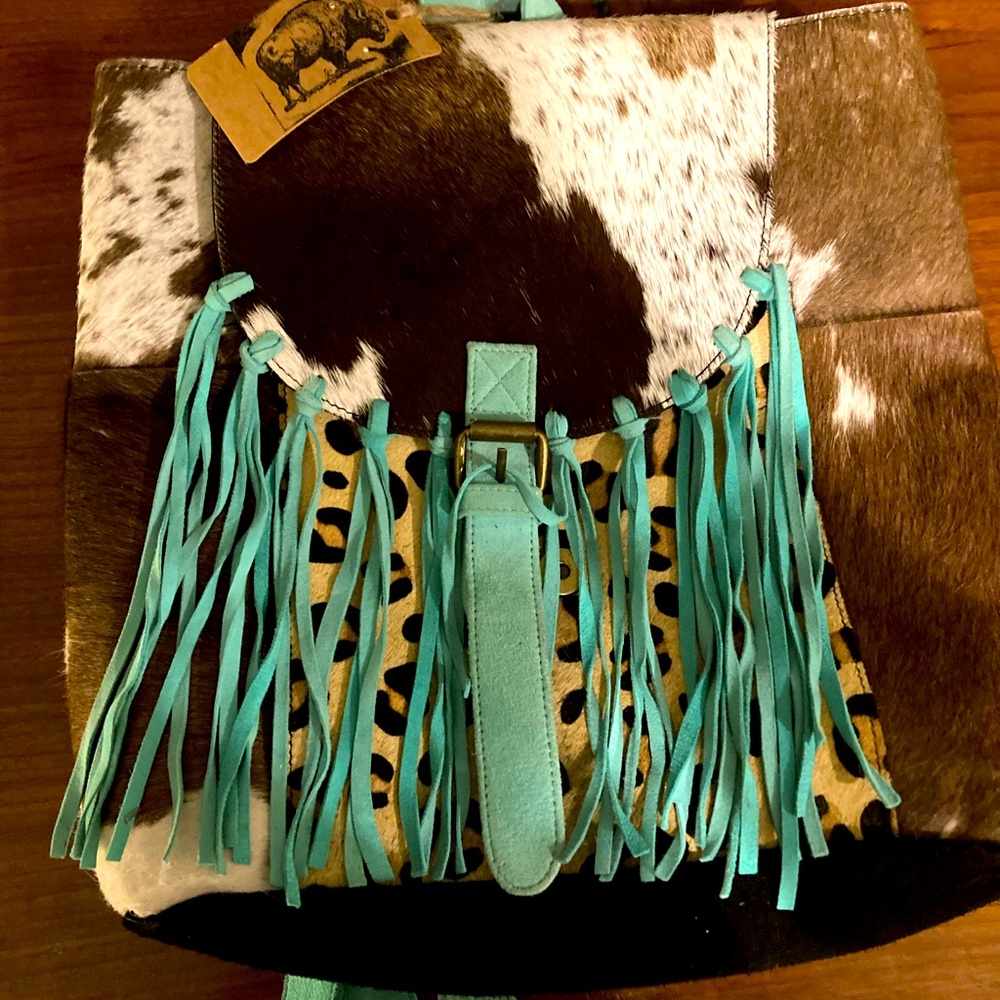 Hair on hide cowhide fringe backpack